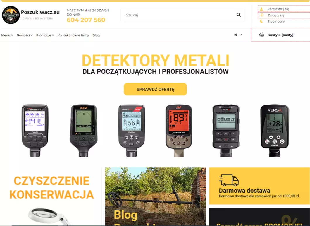 Zrzut ekranu strony internetowej firmy Poszukiwacz.eu